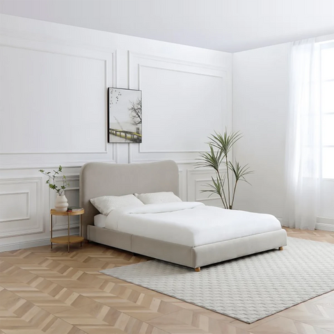 Lifestyle image of Lilo Chenille King Size Bed with Curved Headboard - Bed In A Box