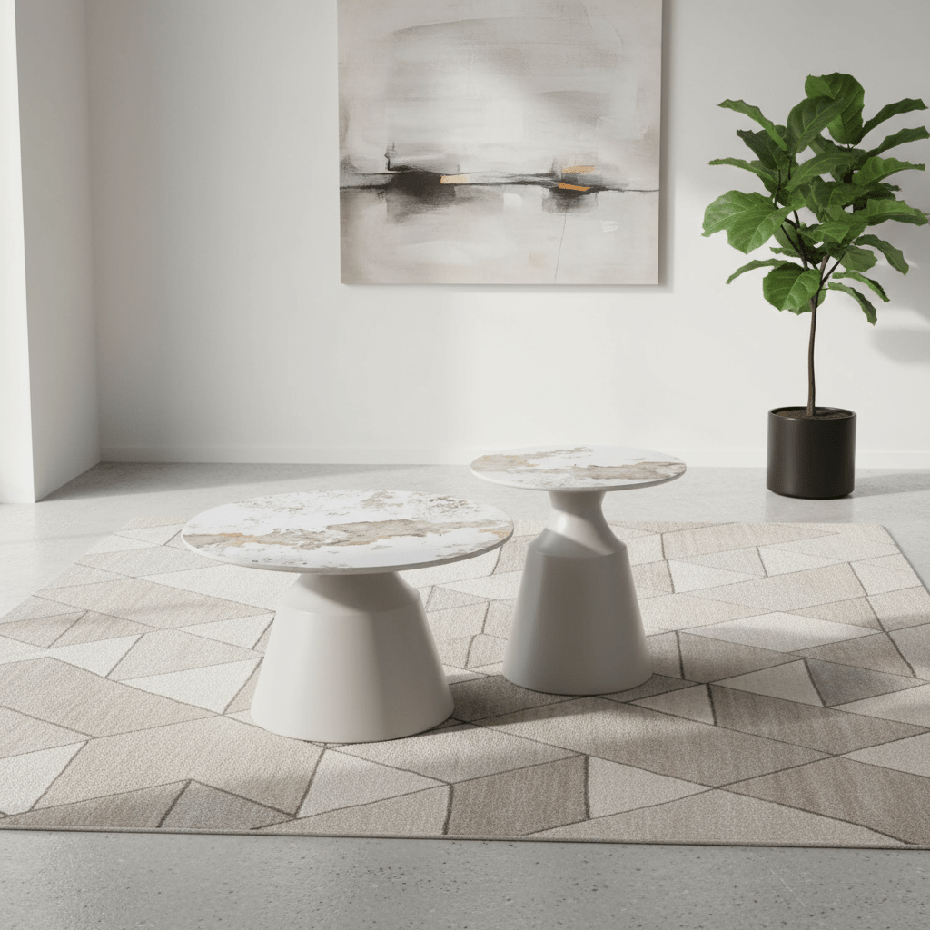Lima Matt Grey Coffee Table & End Table Set with Pandora Top