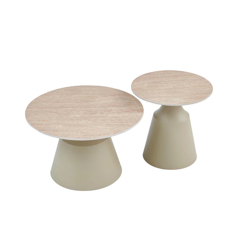 Lima Matt Taupe Coffee Table & End Table Set with Travertine Top