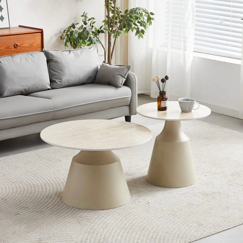 Lima Matt Taupe Coffee Table & End Table Set with Travertine Top