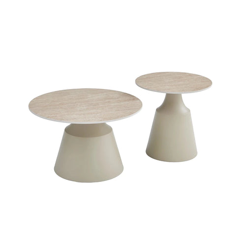 Lima Matt Taupe Coffee Table & End Table Set with Travertine Top