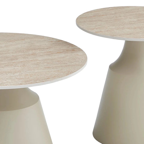 Lima Matt Taupe Coffee Table & End Table Set with Travertine Top