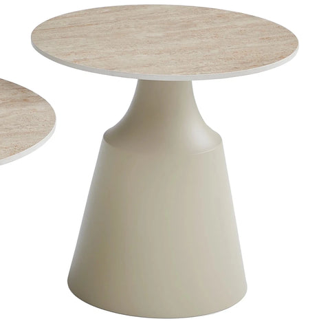 Lima Matt Taupe Coffee Table & End Table Set with Travertine Top