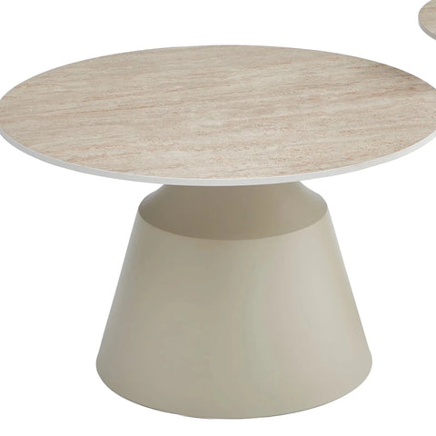 Lima Matt Taupe Coffee Table & End Table Set with Travertine Top