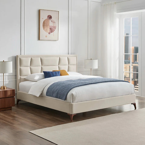 Camila Luxury Bed available in Natural, Navy and Silver. Choose from 3 sizes.