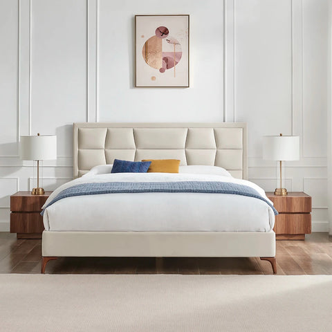 Camila Luxury Bed - Modern bed design with geometric headboard design, available in 3 colours and 3 sizes.