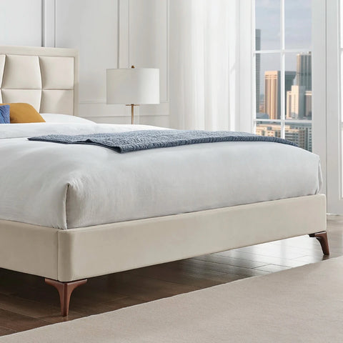 Close up of Bronze metal feet on the Camila Luxury Velvet Bed