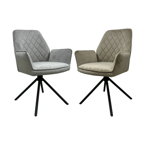 Lina Fabric Swivel Dining Chairs available in Grey or mink Colour