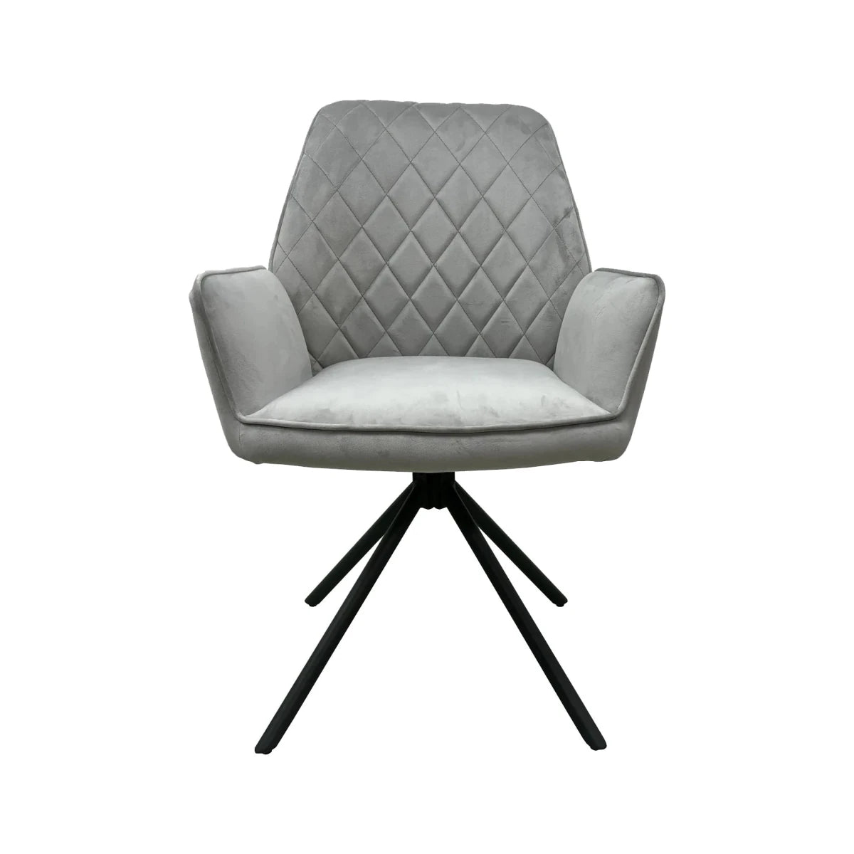 Lina Grey Fabric Diamond Stitch Design Back Swivel Dining Chairs
