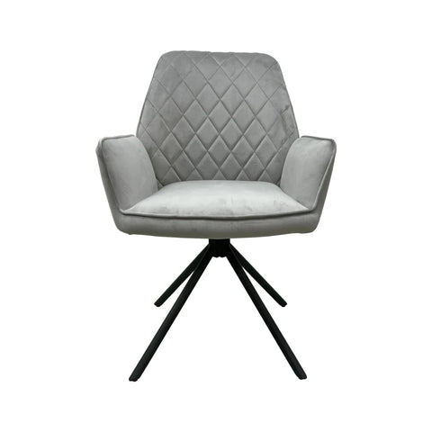 Lina Grey Fabric Diamond Stitch Design Back Swivel Dining Chairs