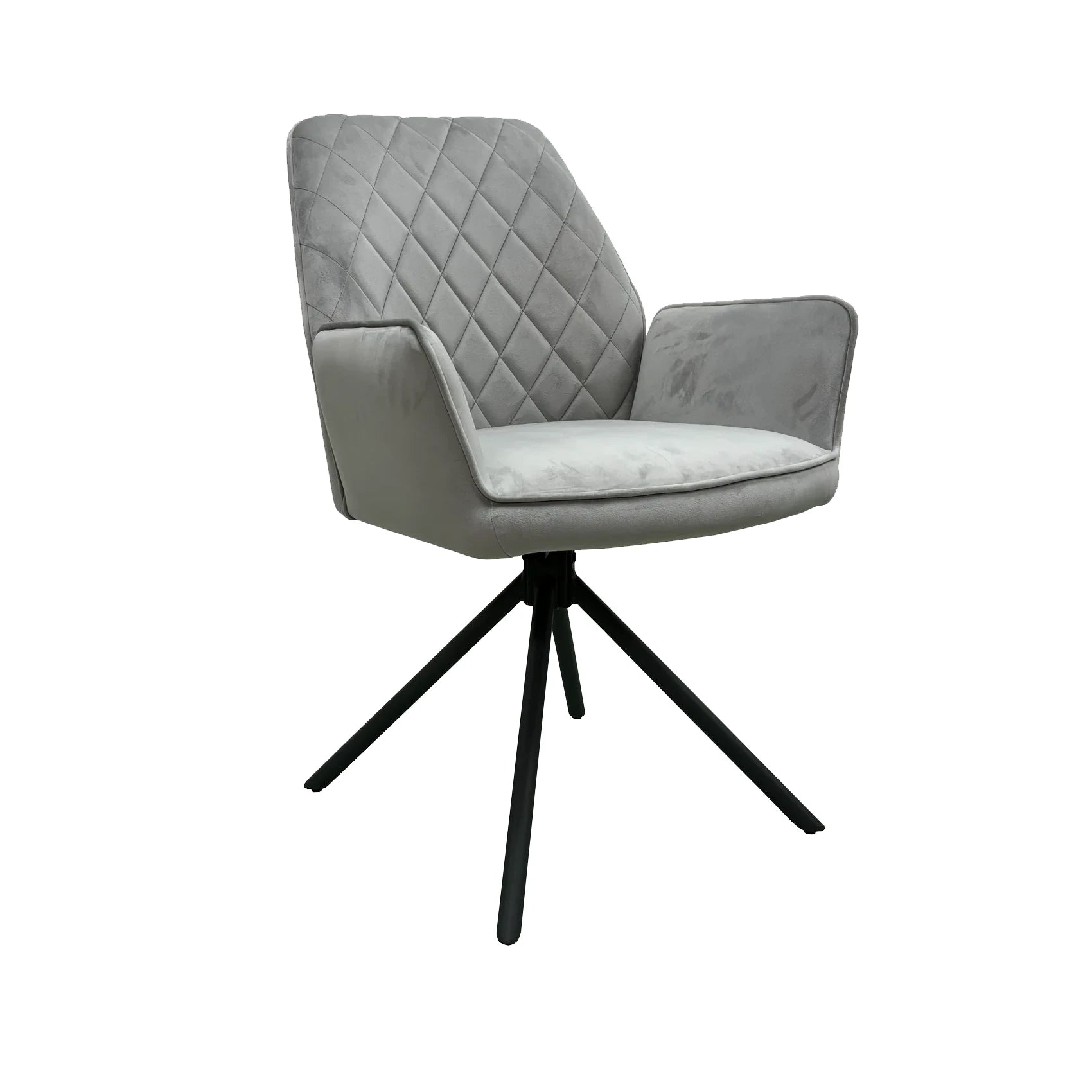 Lina Grey Fabric Diamond Stitch Design Back Swivel Dining Arm Chairs