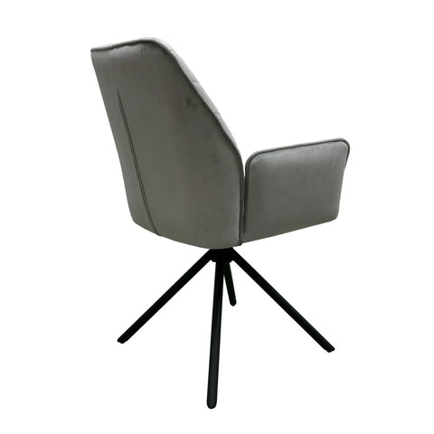 Back View of Lina Grey Fabric Diamond Stitch Design Back Swivel Dining Arm Chairs