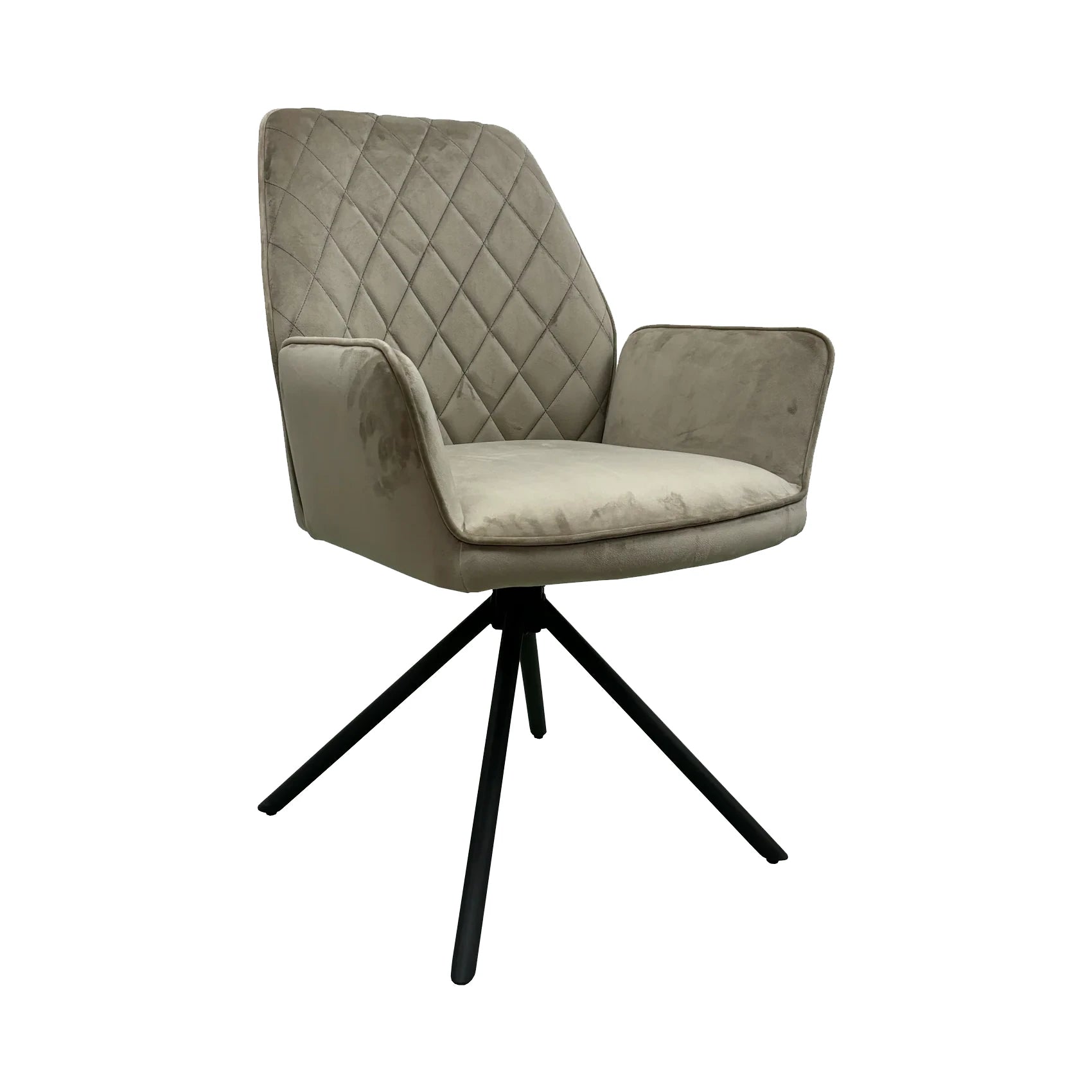 Lina Mink Fabric Diamond Stitch Design Back Swivel Dining Arm Chairs