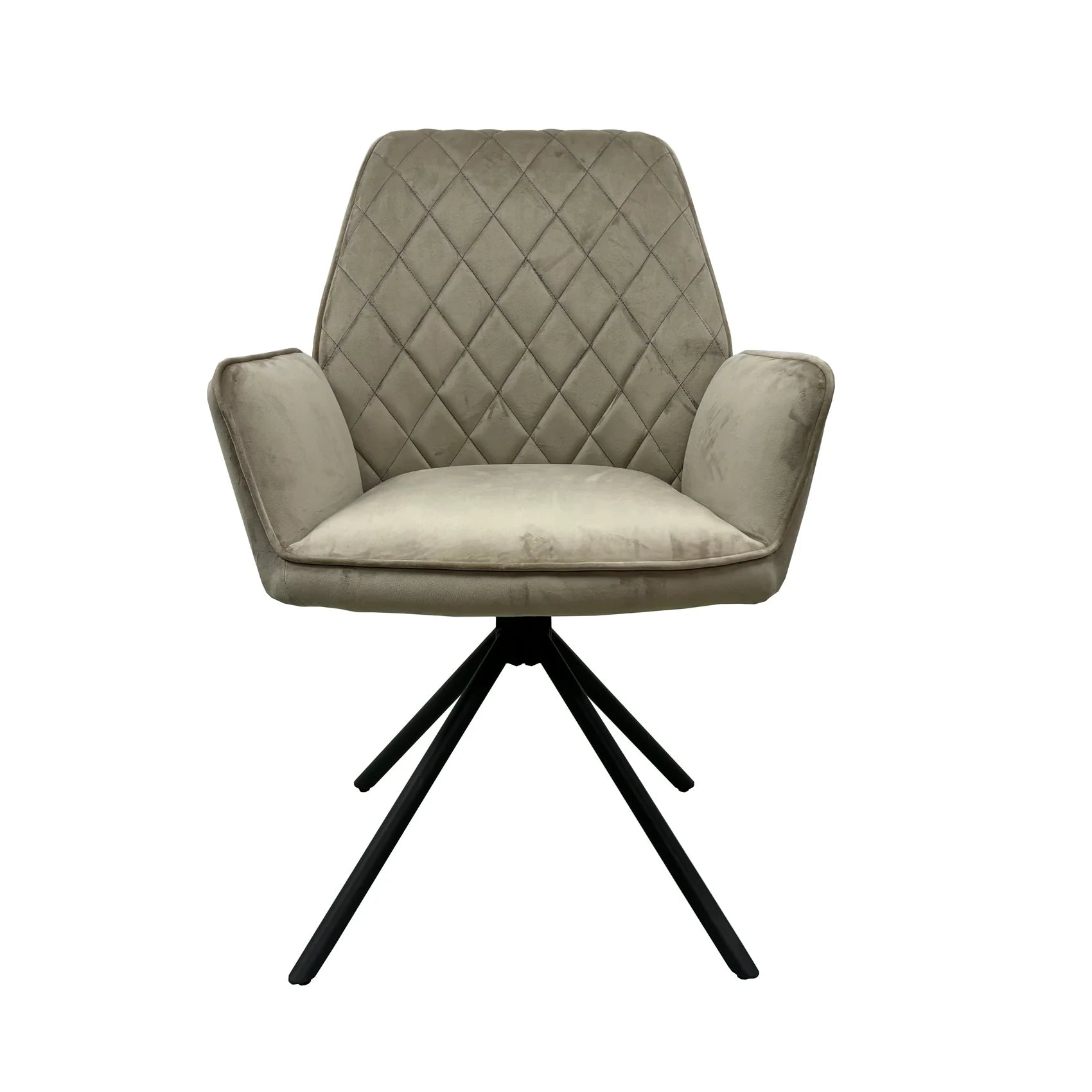 Front view of Lina Mink Fabric Diamond Stitch Design Back Swivel Dining Arm Chairs