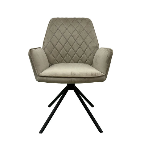 Front view of Lina Mink Fabric Diamond Stitch Design Back Swivel Dining Arm Chairs