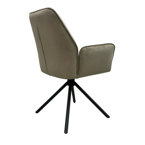 Angled Back View of Lina Mink Fabric Diamond Stitch Design Back Swivel Dining Arm Chairs