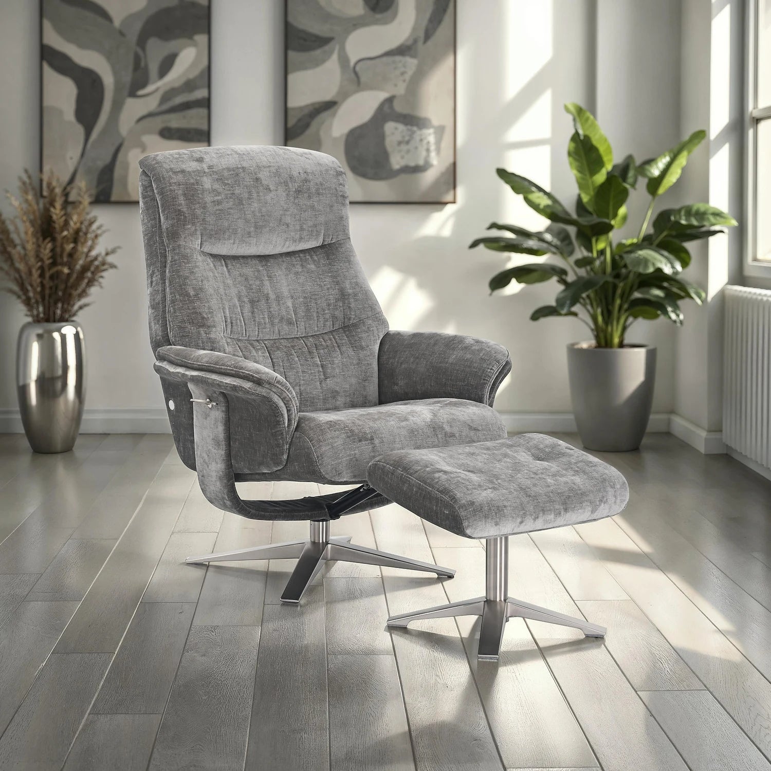 Lindos Fabric Swivel Chair with Footstool
