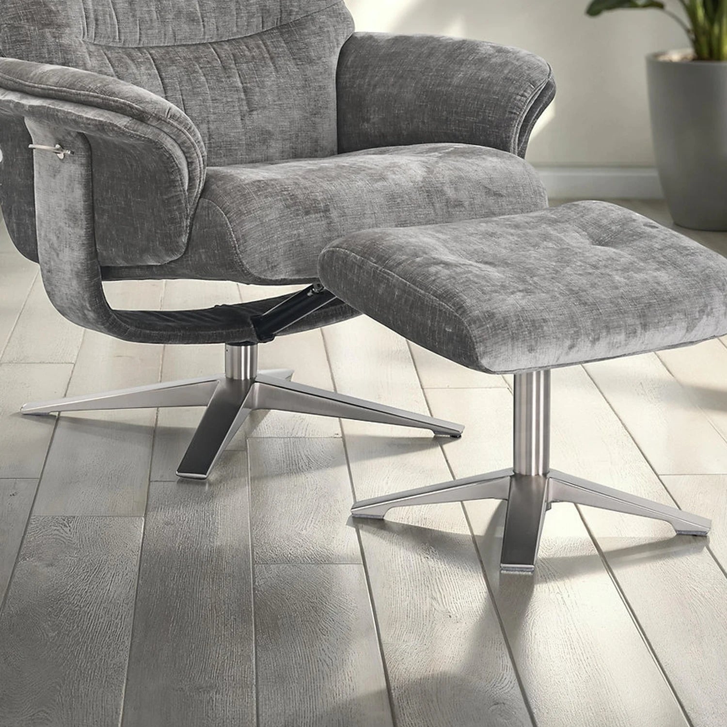 Lindos Fabric Swivel Chair with Footstool