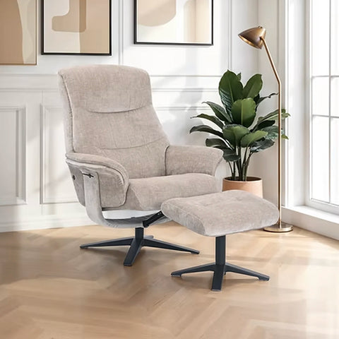 Lindos Fabric Swivel Chair with Footstool