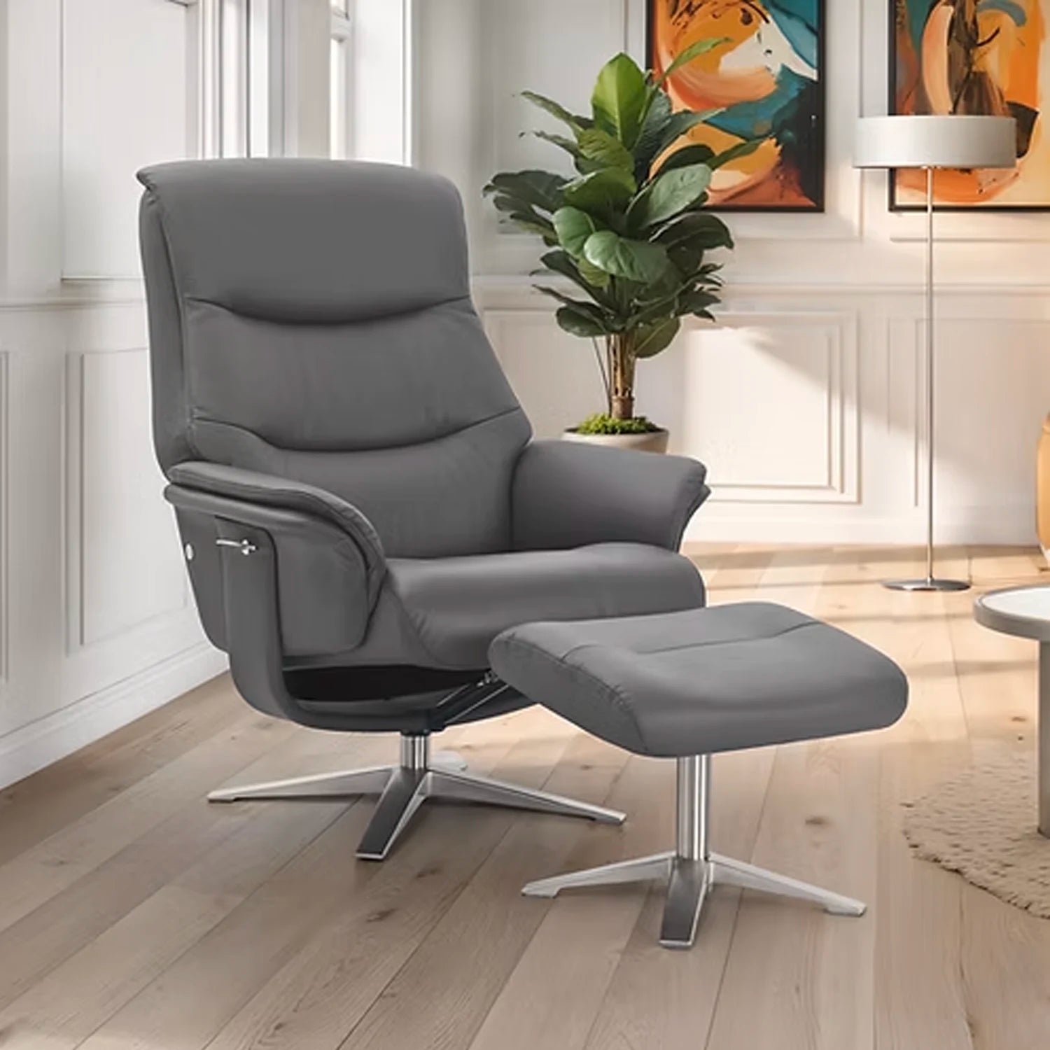 Lindos Leather Swivel Chair with Footstool