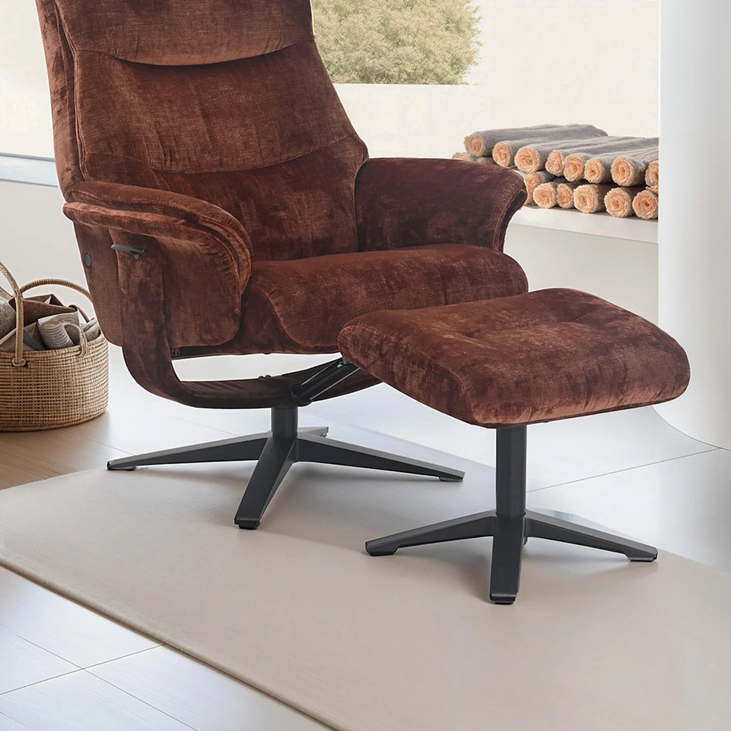 Lindos Fabric Swivel Chair with Footstool