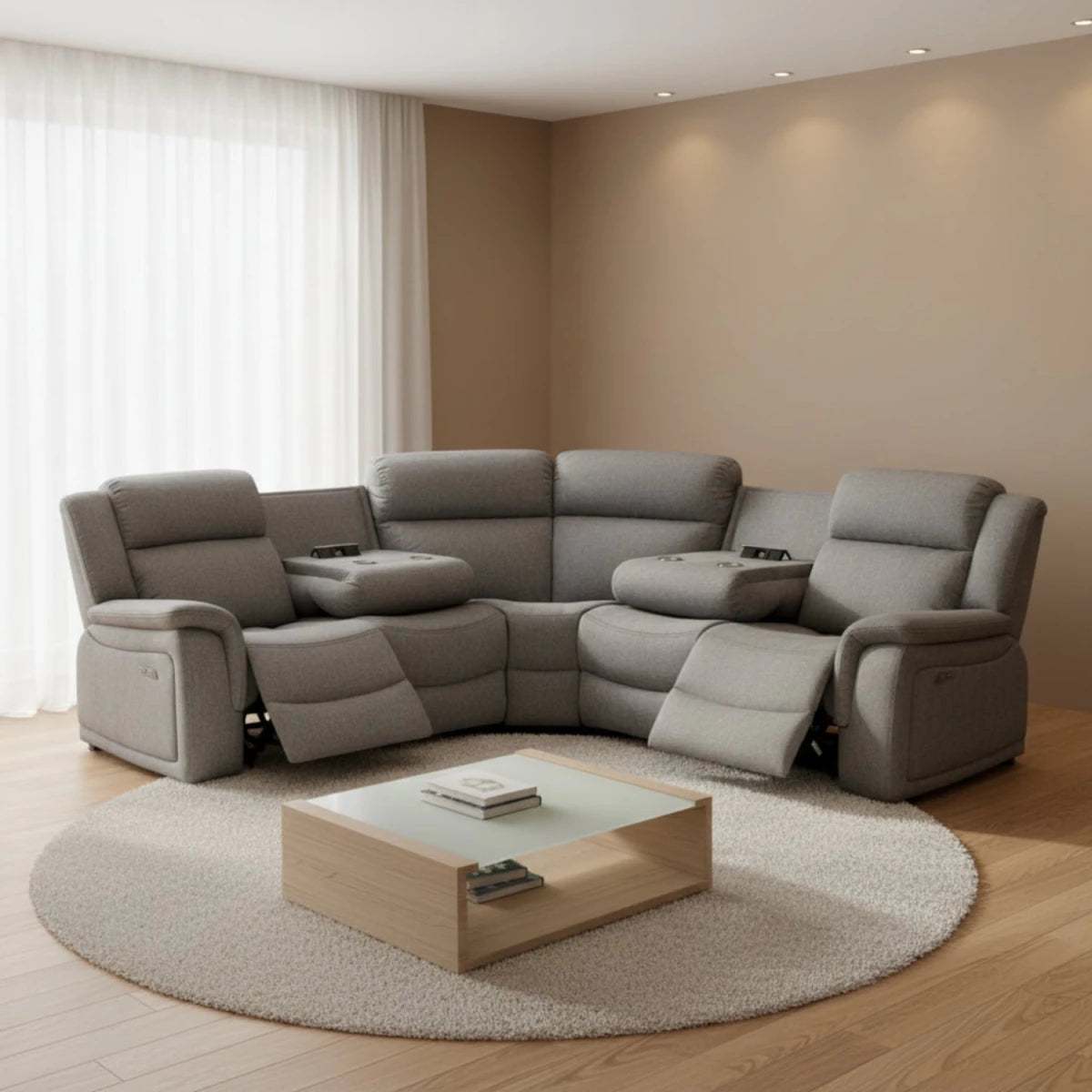 Corner sofa recliner clearance space for smooth operation.