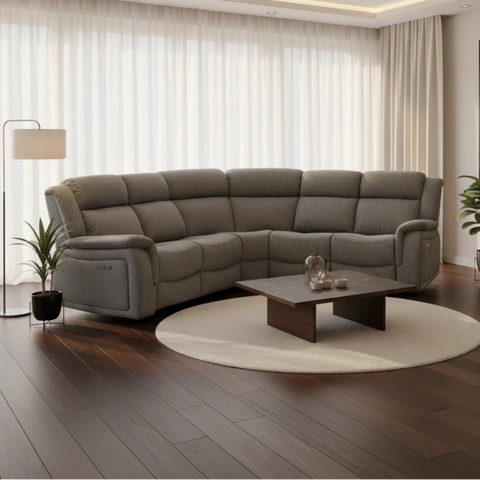 Recliner corner sofa size reference for left or right configuration.