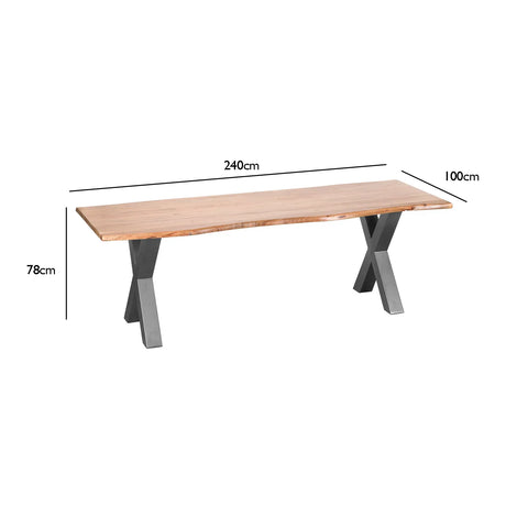 Live Edge Acacia Wood & Metal Dining Table – 240cm - Pendle Village Furniture