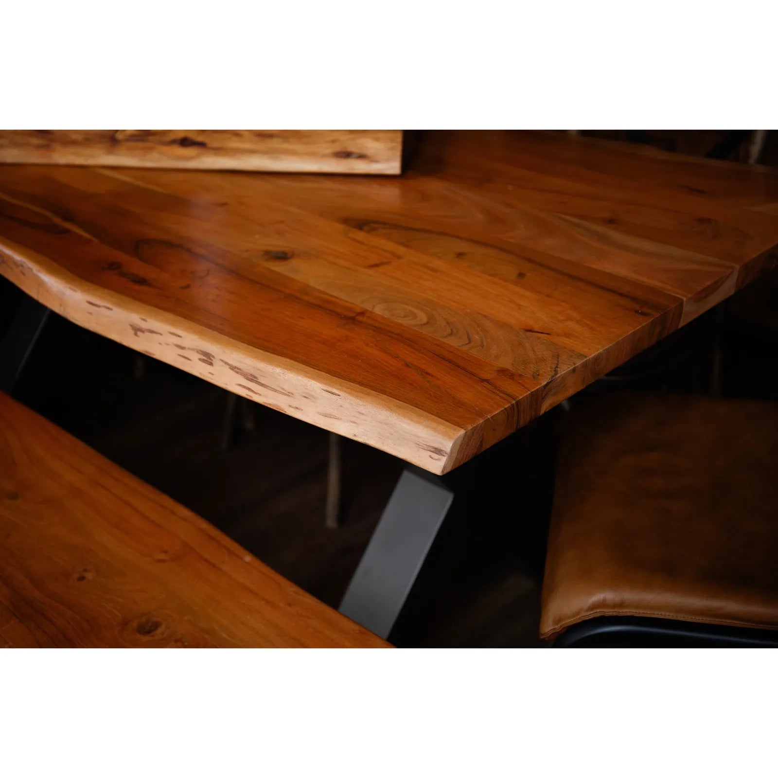 Live Edge Acacia Wood & Metal Dining Table – 240cm - Pendle Village Furniture