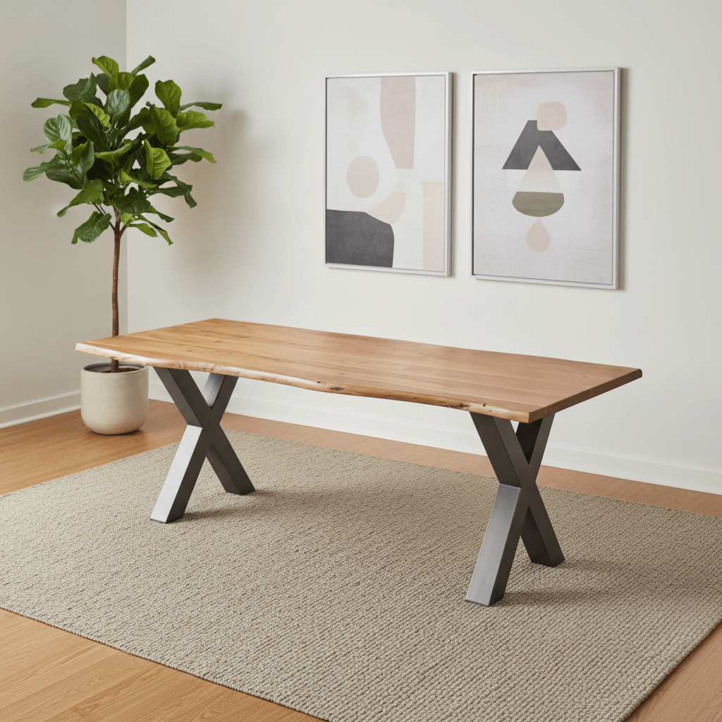 Live Edge Acacia Wood & Metal Dining Table – 240cm