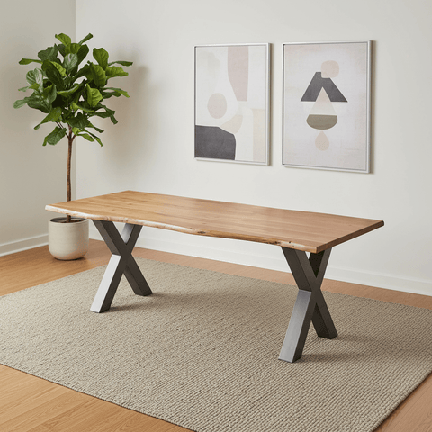 Live Edge Acacia Wood & Metal Dining Table – 240cm