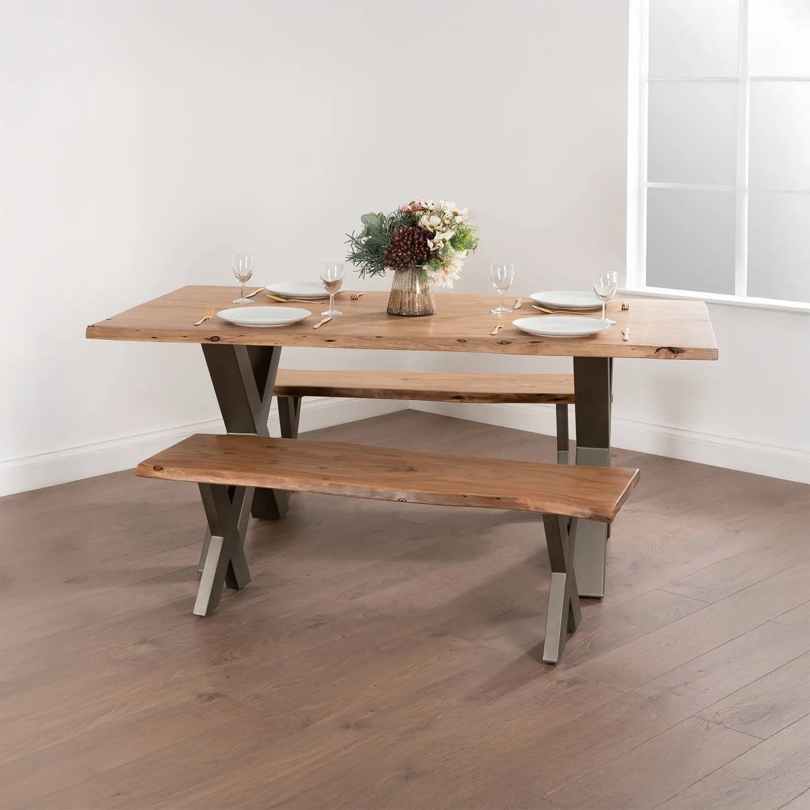 Live Edge Acacia Wood & Metal Dining Table – 180cm - Pendle Village Furniture
