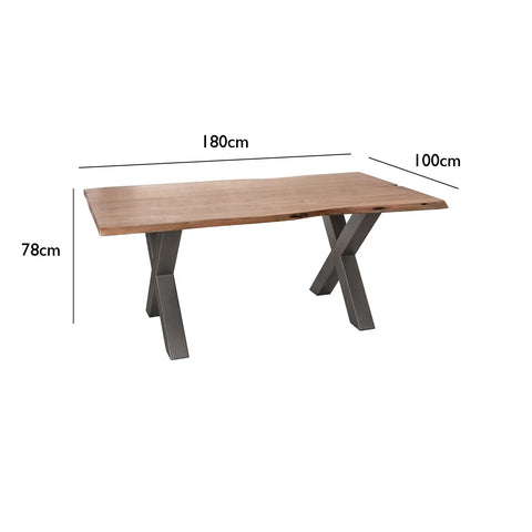 Live Edge Acacia Wood & Metal Dining Table – 180cm - Pendle Village Furniture