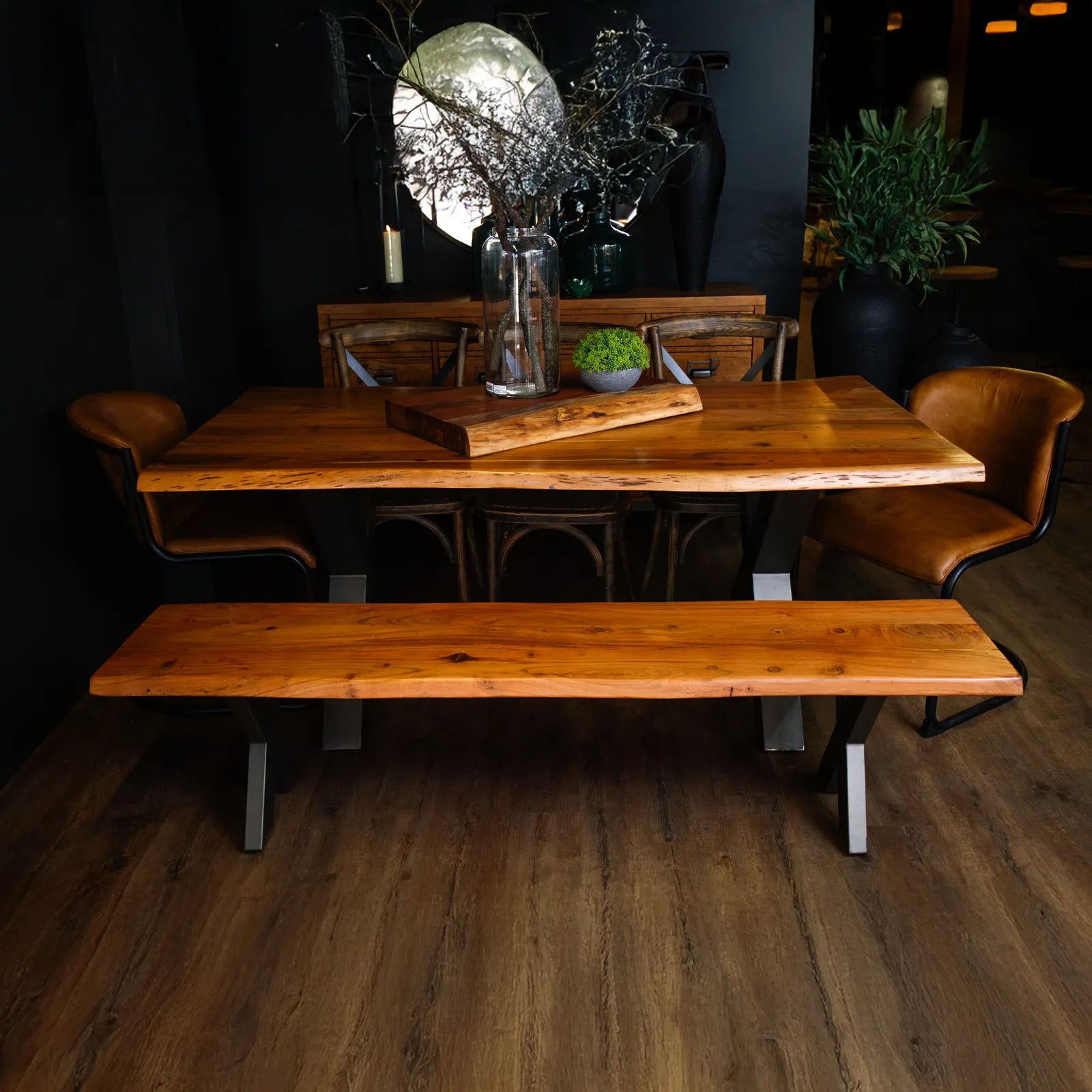 Live Edge Acacia Wood & Metal Dining Table – 180cm - Pendle Village Furniture