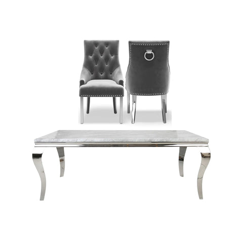 Liyana 1.5M Marble Top Dining Table with Ring Knocker Chairs - Pendle Village Furniture