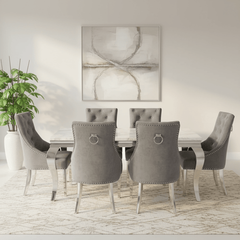 Liyana 1.8M Marble Top Dining Table with Ring Knocker Chairs