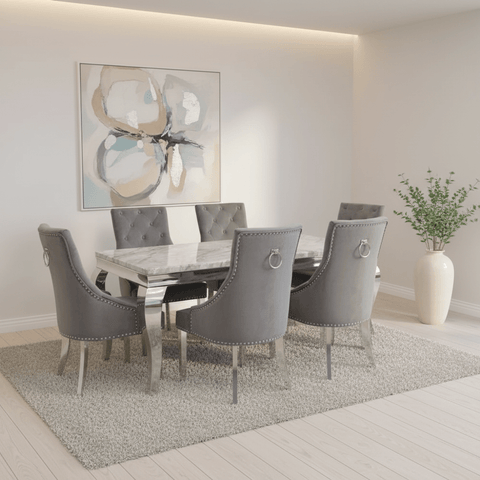 Liyana 2M Marble Top Dining Table with Ring Knocker Chairs