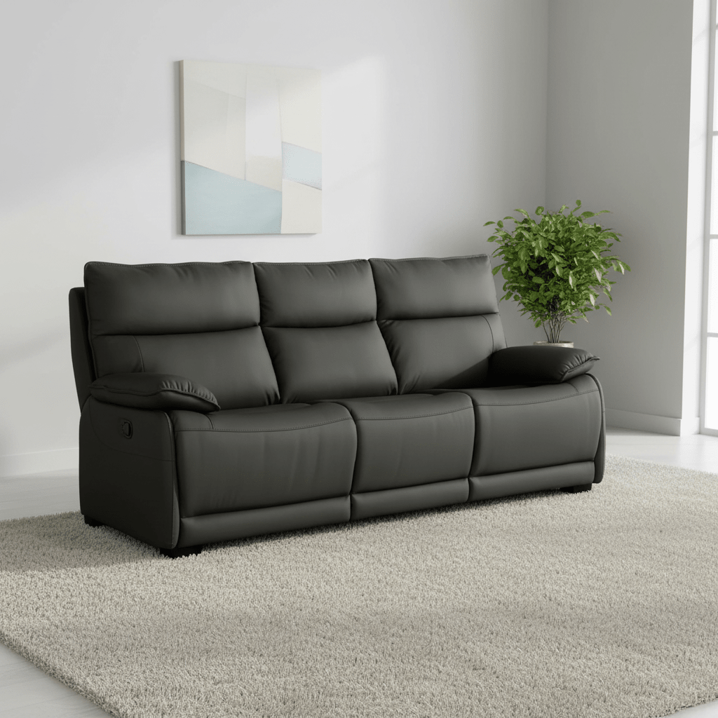 Logan 3 Seater Fixed Sofa – Dark Grey Leather