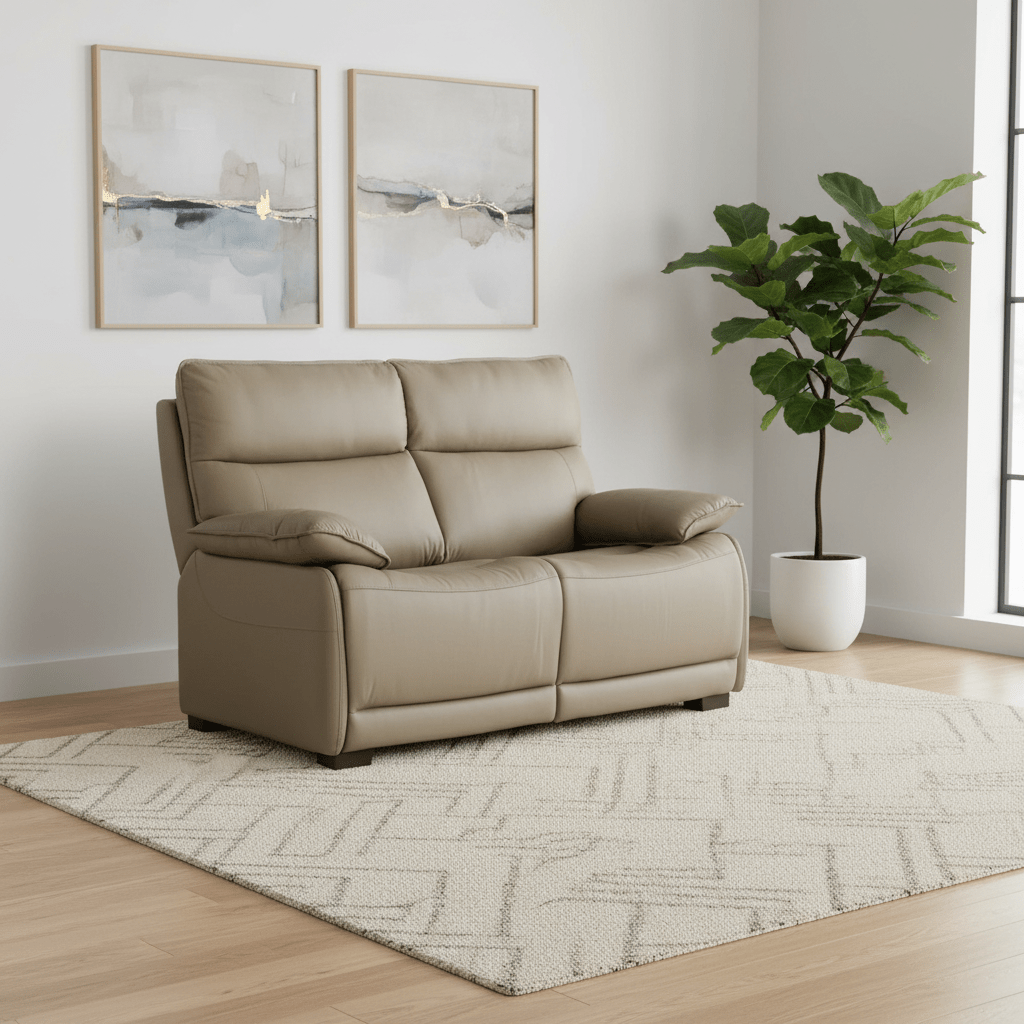 Logan 2 Seater Fixed Leather Sofa – Latte