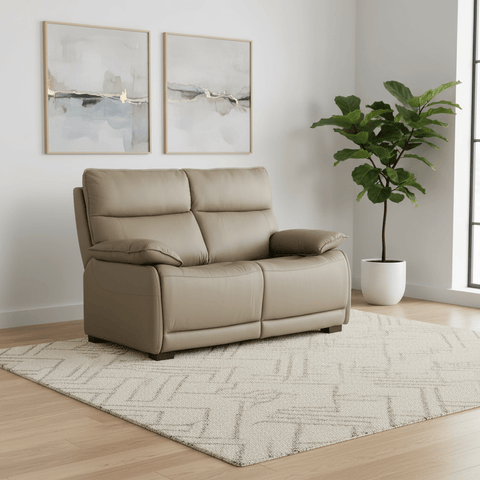 Logan 2 Seater Fixed Leather Sofa – Latte