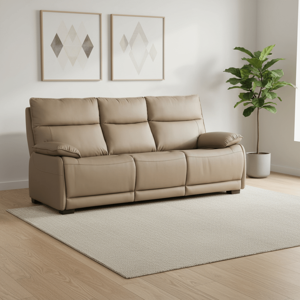 Logan 3 Seater Fixed Sofa – Latte Leather