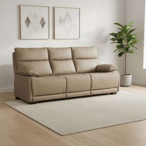 Logan 3 Seater Fixed Sofa – Latte Leather