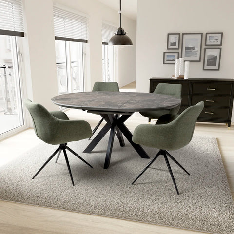 Logan Round Extending Dining Table with 4 Bosley Chairs - Pendle Village Furniture