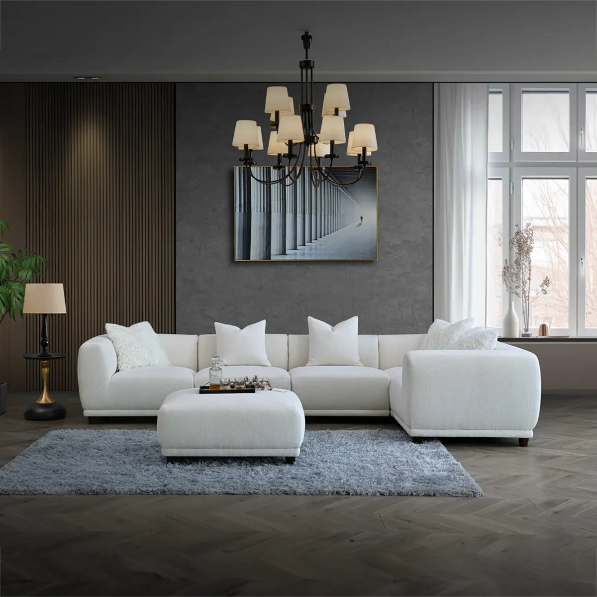 Lottie Modular Corner Group in Polar Boucle Sofa - Pendle Village Furniture