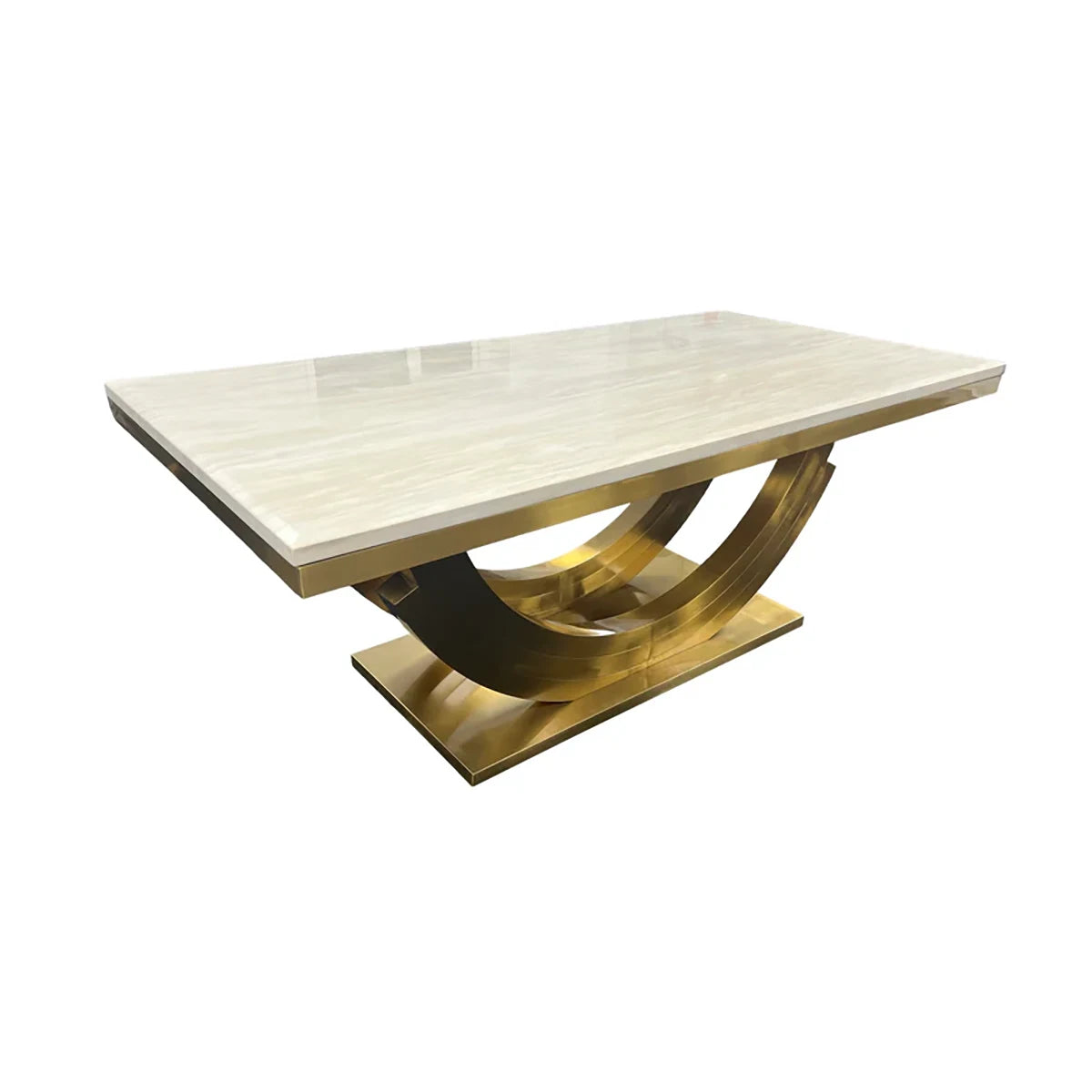 Modern Gold Base Cream Marble Dining Table 