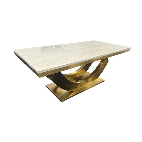 Modern Gold Base Cream Marble Dining Table 