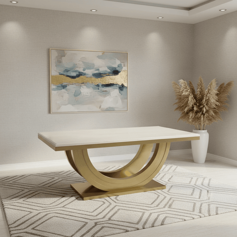 Lucas 2m Gold & Cream Marble Dining Table