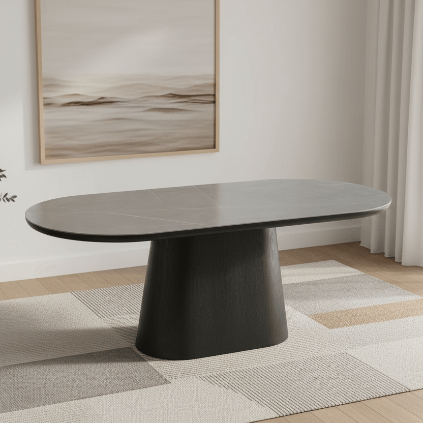 Lucerne 2M Oval Black Oak & Grey Sintered Stone Dining Table