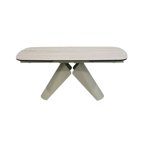 Lucio Extending Dining Table Champagne Base & Travertine Top 180–280cm