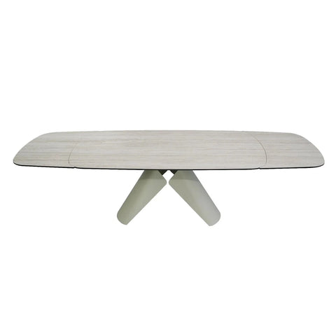 Lucio double extending dining table with travertine top